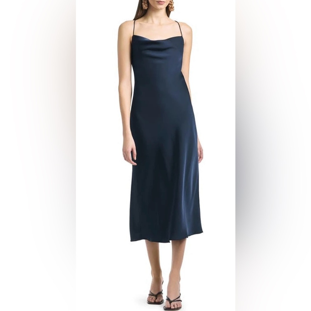 Sachin & Babi Serena Cowl Neck Satin Navy Blue Slipdress Size 26W NWT